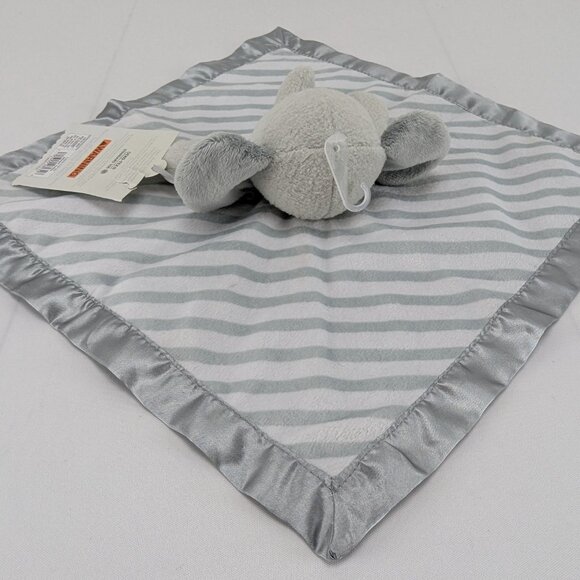 Cloud Island Gray Elephant Baby Lovey Security Blanket Striped Satin Edges New - Picture 6 of 10